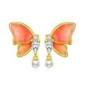 wholesale 925 Sterling Silver Butterfly Earrings With Coral Wings And Pearls-0-0
