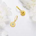 wholesale 925 Sterling Silver Gold Plated Sunflower Dangle Earrings with Cubic Zirconia Stones for Women-0-2