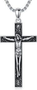 wholesale 925 Sterling Silver Crucifix Pendant Necklace for Men - Jesus Christ on the Cross Design (24+2)-0-0