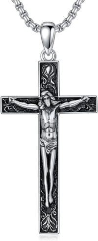 wholesale 925 Sterling Silver Crucifix Pendant Necklace for Men - Jesus Christ on the Cross Design (24+2)-Jesus Cross Necklace-3