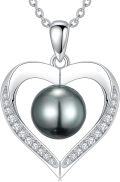 wholesale 925 Sterling Silver Black Tahitian Pearl 9-9.5mm Heart Pendant Necklace for Women-0-0
