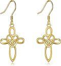wholesale 925 Sterling Silver Rose Gold Cross Celtic Knot Drop Earrings Leverback for Women-0-12