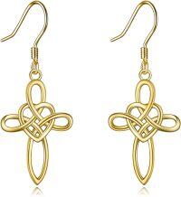 wholesale 925 Sterling Silver Rose Gold Cross Celtic Knot Drop Earrings Leverback for Women-Gold-Celtic Cross Earrings