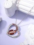 wholesale 925 Sterling Silver Football Pendant Necklace with Red Enamel and Cubic Zirconia Stones for Women-0-4