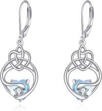 wholesale 925 Sterling Silver Celtic Knot Heart Drop Earrings with Opal and Cubic Zirconia - Irish  for Women-D style-celtic earrings