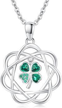 wholesale 925 Sterling Silver Green Crystal Shamrock Pendant Necklaces for Women Irish Luck s-Celtic Knot