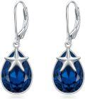 wholesale 925 Sterling Silver Starfish Teardrop Blue Crystal Leverback Earrings-0-0