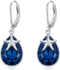 wholesale 925 Sterling Silver Starfish Teardrop Blue Crystal Leverback Earrings-starfish