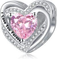 wholesale 925 Sterling Silver Heart Birthstone Charms for Bracelets Jewelry Gifts-Bead - Oct - Tourmaline