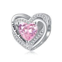 wholesale 925 Sterling Silver Heart Birthstone Charms for Bracelets Jewelry Gifts-Bead - Oct - Tourmaline