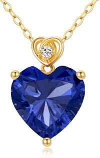 wholesale 14K Gold 3Ct Heart Cut Created Birthstone Love Heart Necklace for Women-A9:September-Sapphire