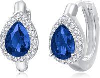 wholesale 925 Sterling Silver Birthstone Pear Teardrop Huggie Hoop Earrings for Women-September