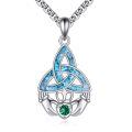 wholesale 925 Sterling Silver Triquetra Celtic Knot with Turquoise and Emerald Heart Claddagh Pendant Necklace-0-0