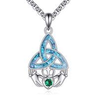 wholesale 925 Sterling Silver Triquetra Celtic Knot with Turquoise and Emerald Heart Claddagh Pendant Necklace-Claddagh