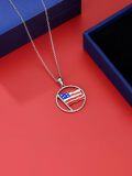 wholesale 925 Sterling Silver & Enamel American Flag Hemp Rope Edge Pendant Necklace for Women-0-2