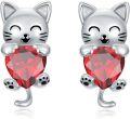 wholesale 925 Sterling Silver Cat Stud Earrings with Garnet Birthstone, 11mm x 5.2mm, Gift for Women-0-0