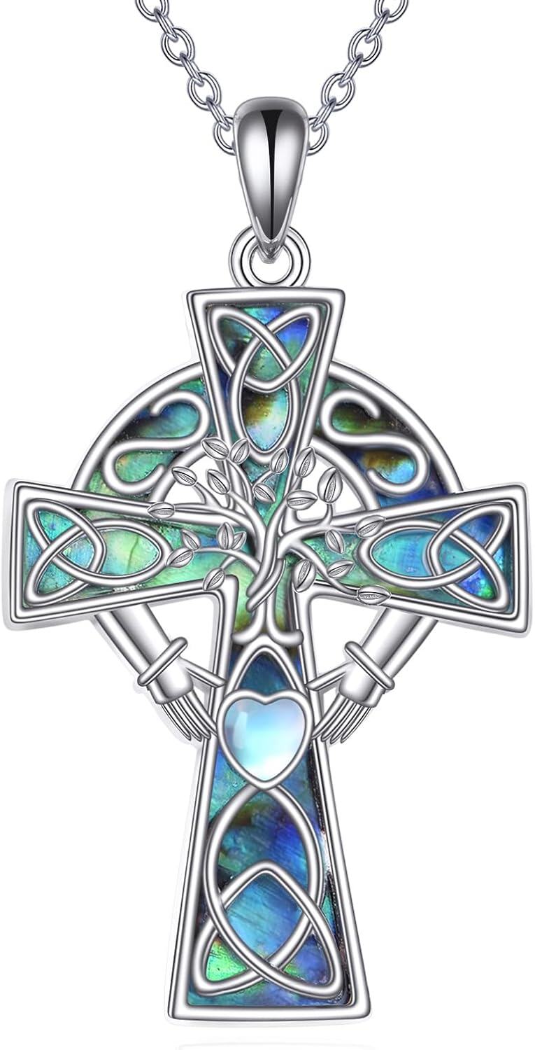 Sterling Silver Mustard Seed Butterfly Hummingbird Pendant Necklace for Women-12-Claddagh Cross Necklace
