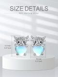 wholesale 925 Sterling Silver Blue Moonstone Highland Cow Stud Earrings for Women Girls Animal  48x36mm-0-4