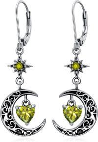 wholesale Sterling Silver Moon Star Birthstone Dangle Earrings-08-Aug-Peridot