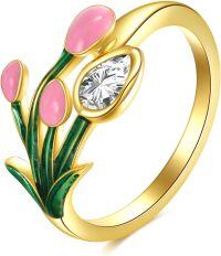 wholesale 925 Sterling Silver Boho Adjustable Vintage Spoon Ring Thumb Ring Statement Jewelry Gift for Women-Tulips