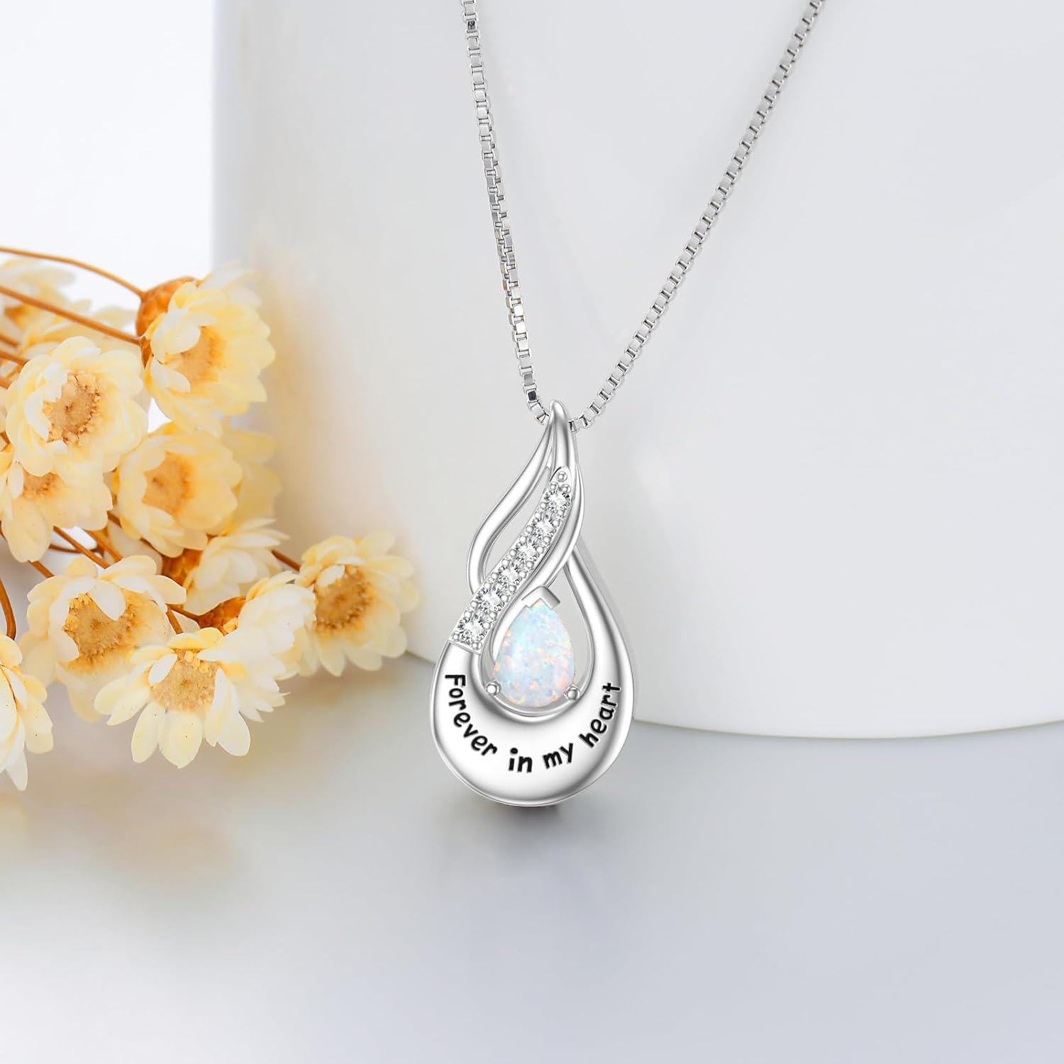 Sterling Silver Moonstone Opal Turquoise Larimar Black Onyx Cremation Jewelry for Ashes-0-4