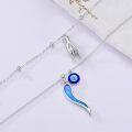 wholesale 925 Sterling Silver Blue Opal Evil Eye Hand & Horn Pendant Necklace-0-2