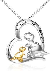 wholesale 925 Sterling Silver Dinosaur Heart Pendant I Love You Forever Necklace for Women and Girls-Golden