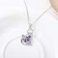 wholesale Sterling Silver Lab Grown Diamond Cat Birth Flower Necklace for Women-0-37