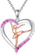 wholesale 925 Sterling Silver Pink Crystal Ballerina Heart Pendant Necklace-0-0