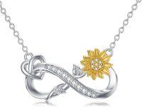 wholesale Gold-Plated 18K 925 Sterling Silver Natural Diamond Infinity Sunflower Pendant Necklace-1 sunflower infinity