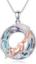 wholesale 925 Sterling Silver Fox in Circle Crystal Pendant Necklace for Women Girls-0-0
