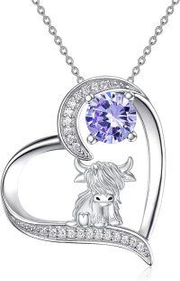 wholesale Sterling Silver Highland Cow Birthstone Necklace Jewelry Gifts for Women Girls-1-06-June-1-06-June