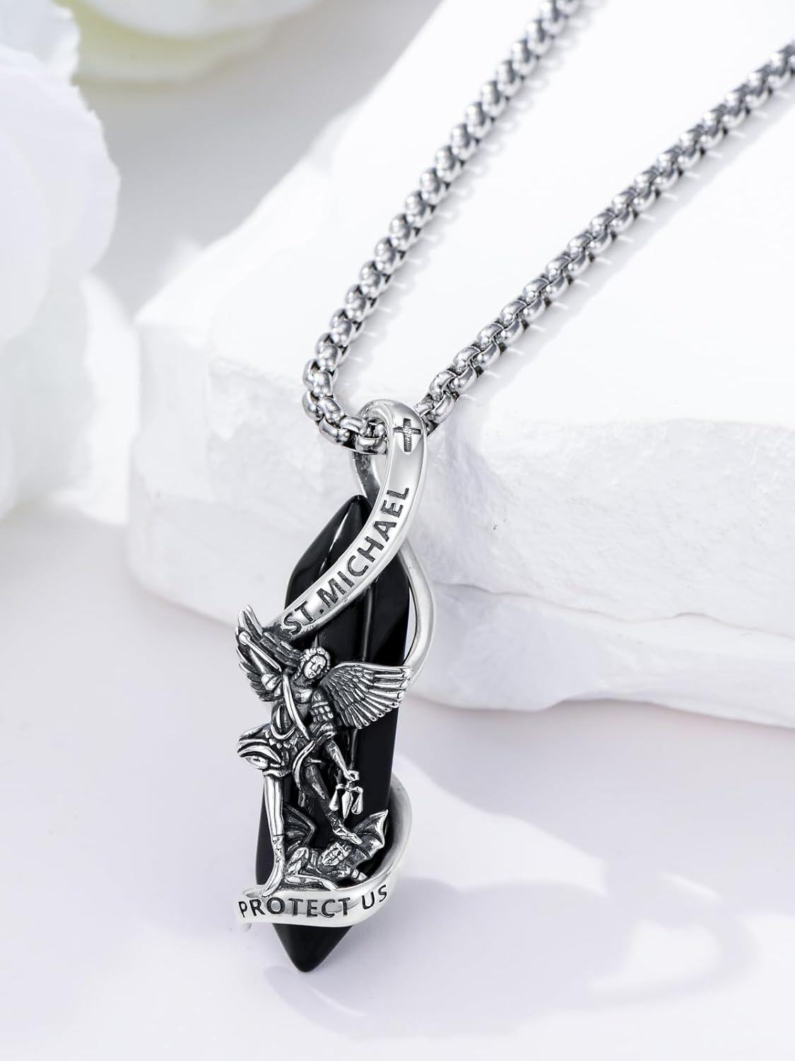 Sterling Silver Saint Michael Christopher Pendant Necklace-0-2
