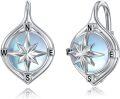 wholesale 925 Sterling Silver Compass Star Drop Earrings with Blue Opal Stone and White Gold Plated Accents-0-0