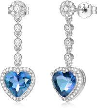 wholesale Sterling Silver 2ct Natural Gemstone Heart Cut 8mm Birthstone Drop Earrings for Women-London Blue Topaz
