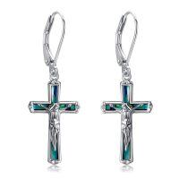 wholesale 925 Sterling Silver Cross Earrings With Mother Of Pearl Inlay-Abalone Crucifix Earrings