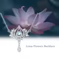 wholesale 925 Sterling Silver Lotus Flower Pendant Necklaces Wholesale Moonstone CZ Gemstones s for Women Girls-0-4