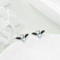 wholesale 925 Sterling Silver Heart-Shaped Bat Stud Earrings with Blue Moonstones and Black Enamel Wings-0-2