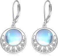 wholesale 925 Sterling Silver Round Blue Moonstone Celtic Knot Leverback Drop Earrings-B-Celtic Knot