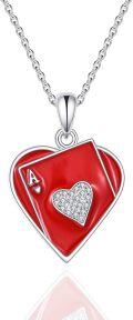 wholesale 925 Sterling Silver Red Enamel Heart & Card Pendant Necklace for Women-0-0