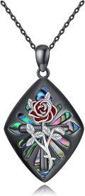 wholesale 925 Sterling Silver Black Rose & Abalone Shell Pendant Necklace for Women and Men-0-0