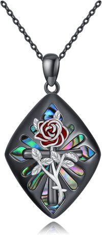wholesale 925 Sterling Silver Black Rose & Abalone Shell Pendant Necklace for Women and Men-Rose Cross Necklace