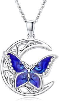 wholesale 925 Sterling Silver Blue Moonstone Butterfly Pendant Necklace-Butterfly-Moon