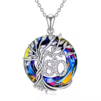 TOUPOP Sterling Silver Crystal Tree Of Life Necklace Gift For Women-style_name:80th-Volcanic Crystal