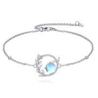 wholesale 925 Sterling Silver Moonstone Leaf Design Adjustable Bracelet for Women Gifts-Moonstone