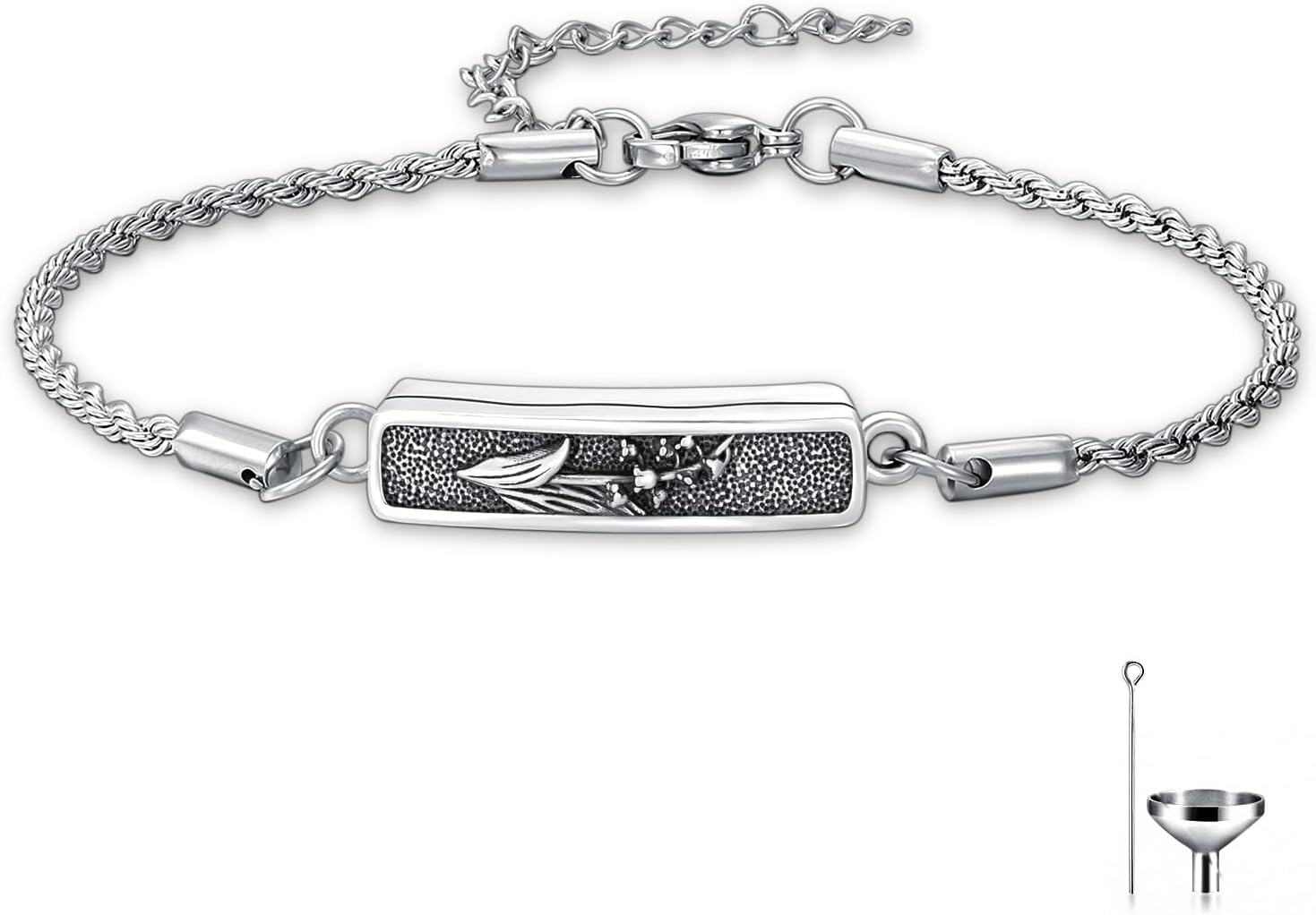Sterling Silver Stone Urn Bracelet for Ashes Vintage Filigree Cremation Bangle-0-0
