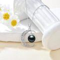 wholesale 925 Sterling Silver Crescent Moon & Black Pearl Pendant Necklace with 18+2 Chain - Valentines Day/Mothers Day Gifts for Her-0-2