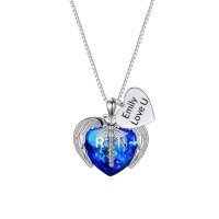wholesale 925 Sterling Silver Winged Heart Pendant Necklace-Nurse-RN-Blue-Customizable