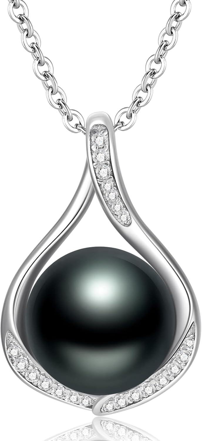 Sterling Silver Black Pearl Pendant Necklace Infinity Design 10mm 18 +2 Chain Gift for Valentine s Mother s Day-A2-Style 2
