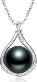 wholesale 925 Sterling Silver Black Tahitian Pearl Pendant Necklace with Cubic Zirconia Accents - Infinity Design 10mm 18+2 Chain Gift for Valentine's & Mother¡¯s Day-0-0